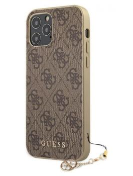 Guess для iPhone 12/12 Pro (6.1) чехол PU 4G Big metal logo Hard Brown