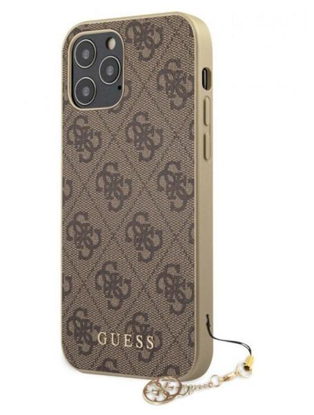 Guess для iPhone 12/12 Pro (6.1) чехол PU 4G Big metal logo Hard Brown
