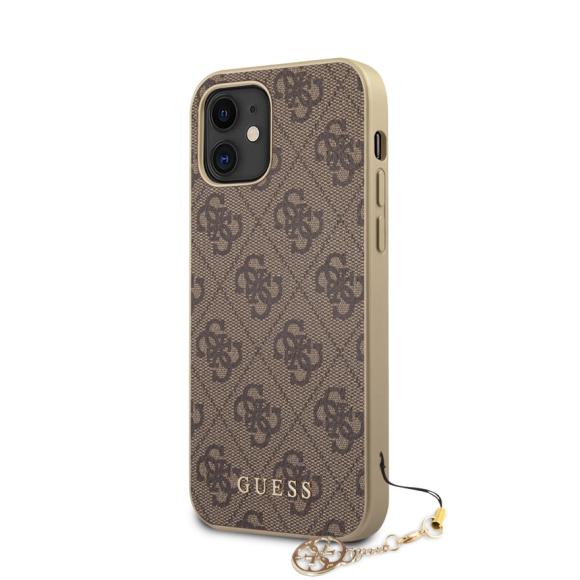 Guess для iPhone 12/12 Pro (6.1) чехол PU 4G Big metal logo Hard Brown