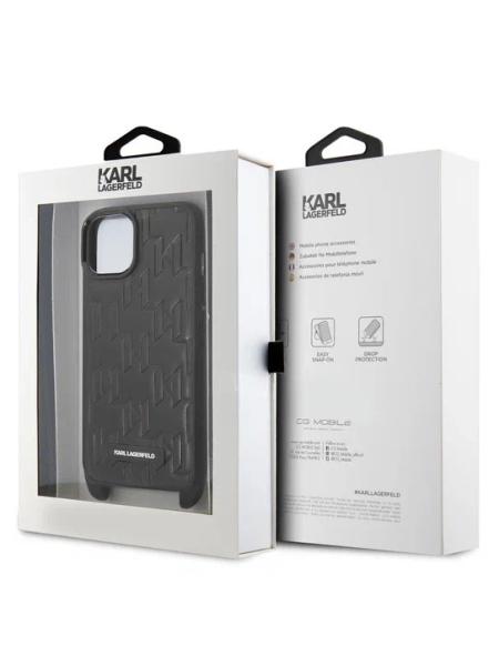 Lagerfeld для iPhone 13 Pro Max чехол Crossbody cardslot PU Saffiano Monogram NFT Choupette Hard Blk