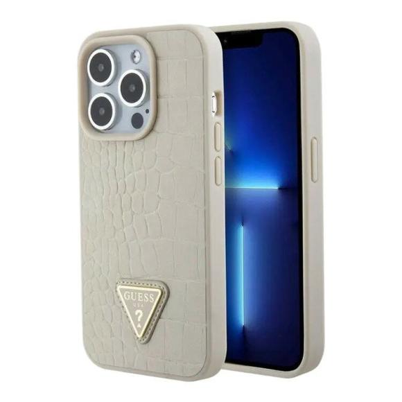 Guess для iPhone 15 Pro Max чехол PU Croco Triangle metal logo Hard Gold