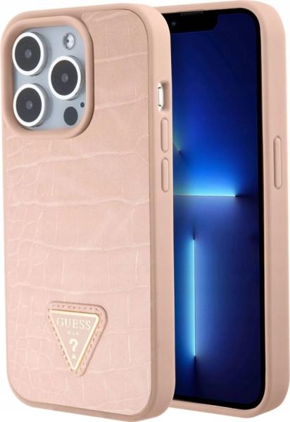 Guess для iPhone 15 Pro Max чехол PU Croco Triangle metal logo Hard Gold