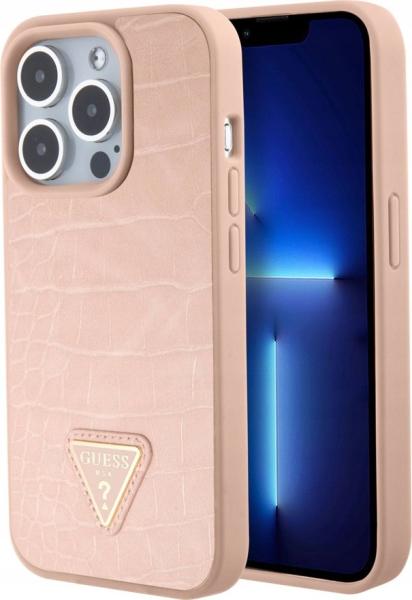 Guess для iPhone 15 Pro Max чехол PU Croco Triangle metal logo Hard Gold
