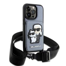 Lagerfeld для iPhone 14 Pro Max чехол Crossbody cardslot PU Saffiano Karl Ikonik metal Hard Black