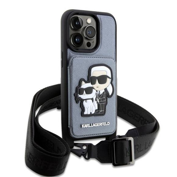 Lagerfeld для iPhone 14 Pro Max чехол Crossbody cardslot PU Saffiano Karl Ikonik metal Hard Black