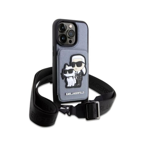 Lagerfeld для iPhone 14 Pro Max чехол Crossbody cardslot PU Saffiano Karl Ikonik metal Hard Black