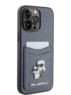 Lagerfeld для iPhone 14 Pro Max чехол PU Saffiano Monogram Metal logo Hard Grey