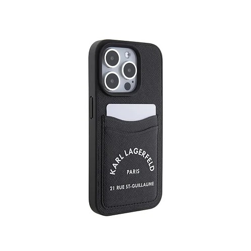 Lagerfeld для iPhone 15 Pro чехол Cardslot PU Saffiano RSG 3D rubber logo Hard Black