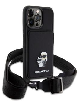 Lagerfeld для iPhone 15 Pro Max чехол Crossbody cardslot PU Saffiano Monogram NFT Choupette Hard Blk
