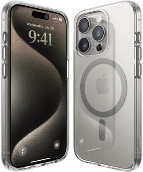 Elago для iPhone 15 Pro Max чехол HYBRID (pc/tpu) Clear/Medium Grey (MagSafe)