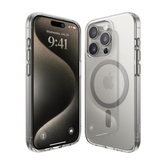 Elago для iPhone 15 Pro Max чехол HYBRID (pc/tpu) Clear/Medium Grey (MagSafe)