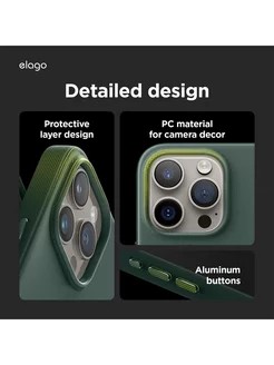 Elago для iPhone 15 Pro Max чехол PU Leather Midnight Green (MagSafe)