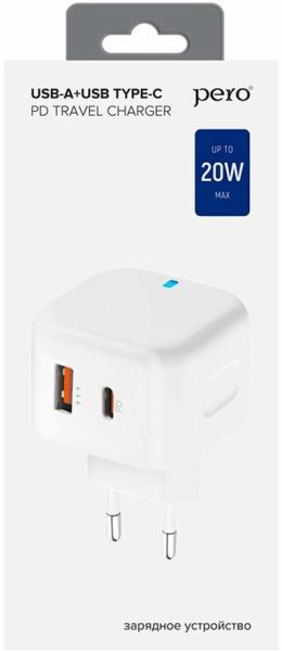 СЗУ PERO TC10 USB-C 20W + USB-A Fast Charge белый