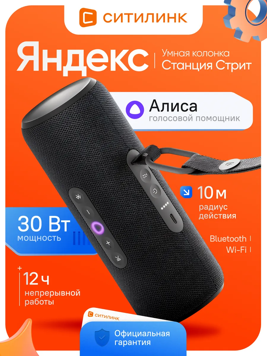 Умная колонка Яндекс Станция Стрит с Алисой на YaGPT Черный